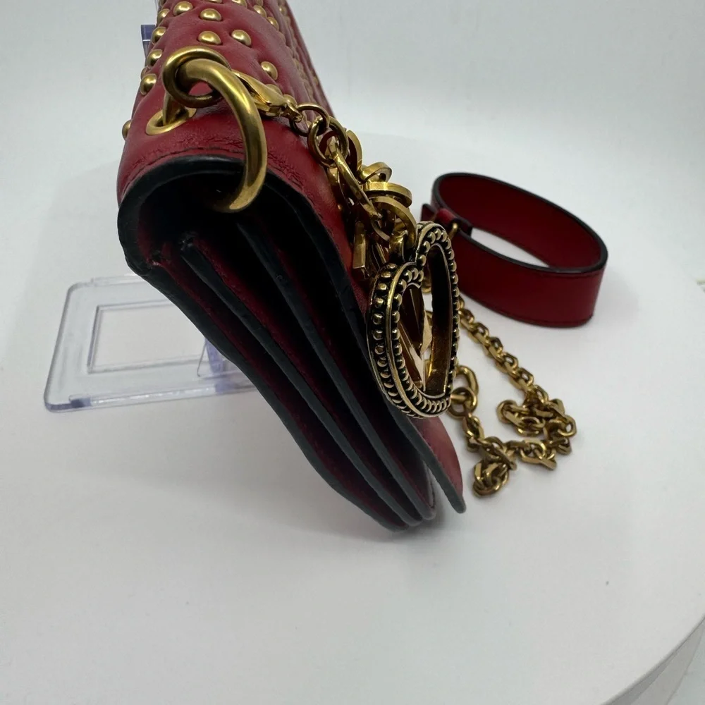 RARE Dior Lady Dior Red Calfskin Cannage Studded Biker Clutch EUC
